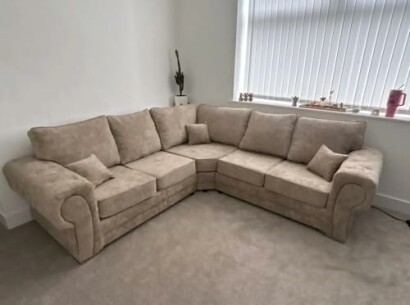 Beige corner sofa in a living room