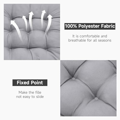 Polyester fabric cushion highlighting comfort, breathability, and fixed point design.