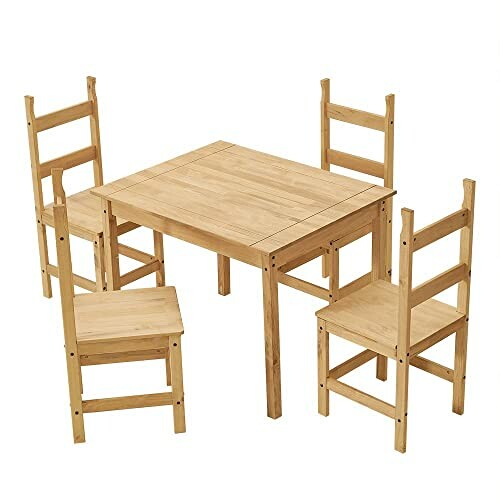 Wooden table and four chairs set.